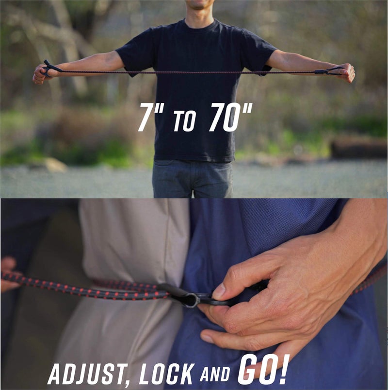 SPIDER حبال بونجي قابلة للتعديل من SPIDER مع خطاف وكارابينر، 48 بوصة غير مشدودة، 7-70 بوصة مشدودة - خطافات سريعة التعديل - أحزمة ربط ثقيلة لتحمل الظروف الخارجية، أسرة الشاحنات، النقل، الحمولة، القماش المشمع، (2 قطعة) - Image 5