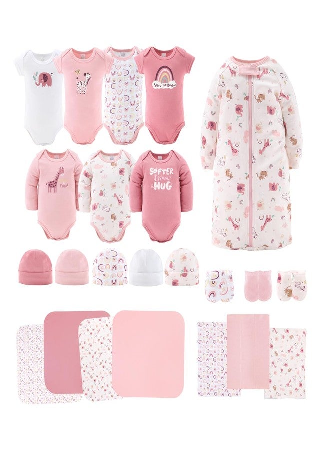 The Peanut Shell The Peanutshell Baby Layette Gift Set for Girls - 23 Piece New Born Girl Gift Set, Baby Clothes & Newborn Essentials Must Haves - Newborn Clothes 0-3 Months - Rainbow Safari - Image 1