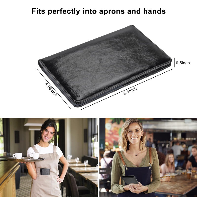 EcoVision Server Book for Waitress, Leather Waiter Organizer with Zipper Pocket, Restaurant Waitstaff Booklet, Guest Check Holder with Money Pocket, Fits Server Apron (Black) - Image 2