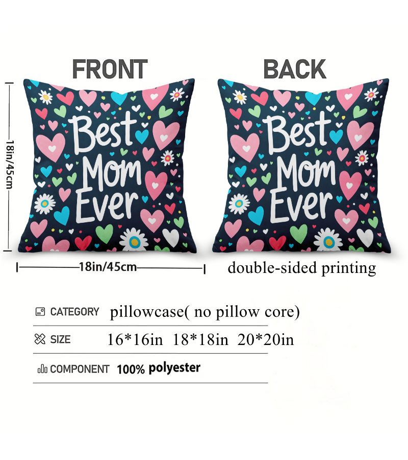 Square 20x20 Inch Polyester Pillowcase Best Mom Ever Zip Closure Machine Washable - Image 3