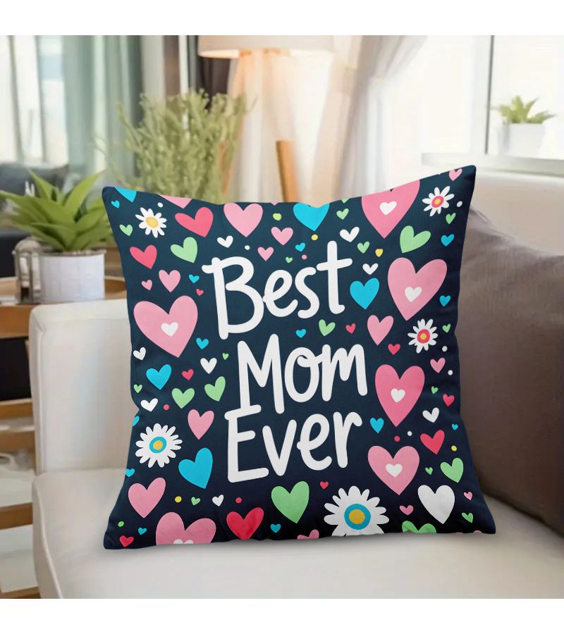 Square 20x20 Inch Polyester Pillowcase Best Mom Ever Zip Closure Machine Washable - Image 2