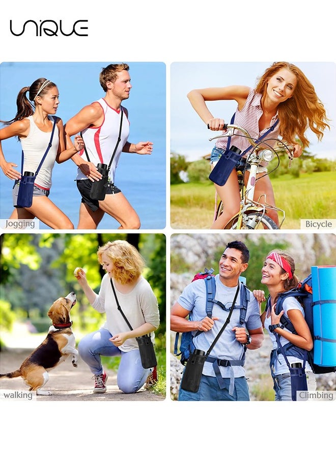 Unique - 3 Pack Water Bottle Holder, Water Bottle Carrier Bag Mesh, Water Bottle Sling with Adjustable Strap for Hiking Camping Walking Sports Gym, Can Fit Most Water Bottles, with A Night Reflective Strip - Image 1