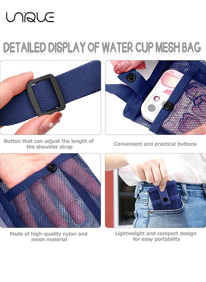 Unique - 3 Pack Water Bottle Holder, Water Bottle Carrier Bag Mesh, Water Bottle Sling with Adjustable Strap for Hiking Camping Walking Sports Gym, Can Fit Most Water Bottles, with A Night Reflective Strip - Image 1