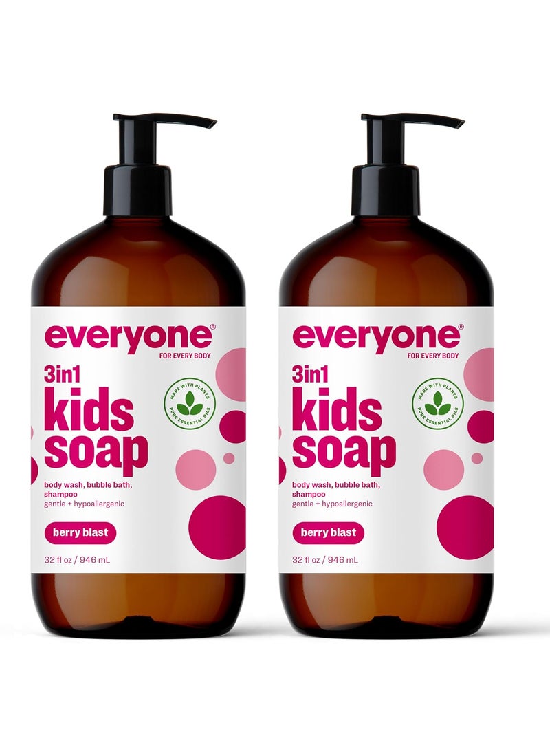 everyone for every body - Everyone 3in1 Kids Soap Body Wash Bubble Bath Shampoo 32 Ounce Pack of 2 Berry Blast Coconut Cleanser with Plant Extracts and Pure Essential Oils - Image 1