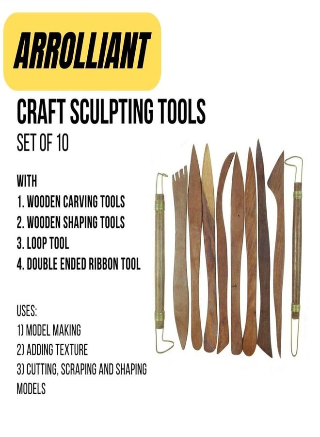 ARROLLIANT Artist Quality Clay Modelling Wooden Tool Set Craft Modelling & Sculpting Tools for Pottery, Sculptures, Polymer, Paper & Mache - 10 pcs - Image 5