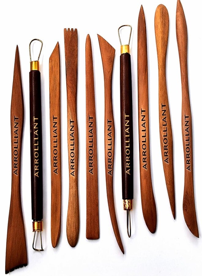 ARROLLIANT Artist Quality Clay Modelling Wooden Tool Set Craft Modelling & Sculpting Tools for Pottery, Sculptures, Polymer, Paper & Mache - 10 pcs - Image 1