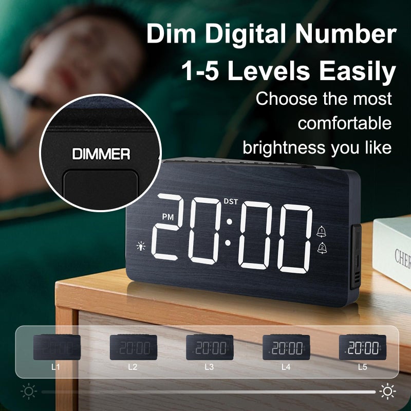 LICHI Wooden Digital Alarm Clock for Bedroomsï¼Œ Loud Alarm for Heavy Sleepers, Dual Use as Desk/Wall Clock, Adjustable Volume, Dimmer, DST - Wood Decor & Gifts - Image 4