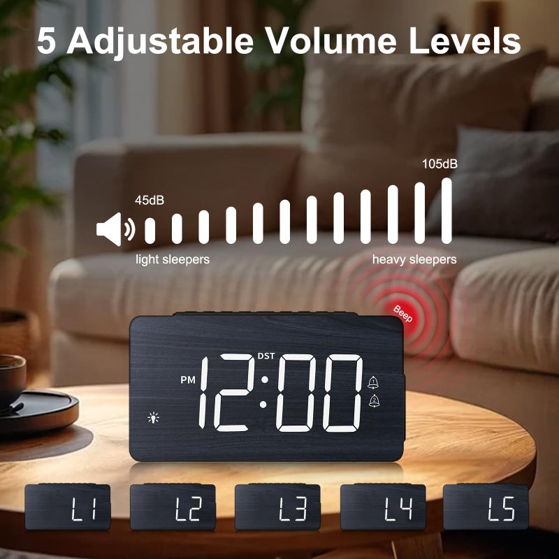 LICHI Wooden Digital Alarm Clock for Bedroomsï¼Œ Loud Alarm for Heavy Sleepers, Dual Use as Desk/Wall Clock, Adjustable Volume, Dimmer, DST - Wood Decor & Gifts - Image 3
