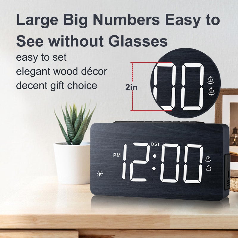 LICHI Wooden Digital Alarm Clock for Bedroomsï¼Œ Loud Alarm for Heavy Sleepers, Dual Use as Desk/Wall Clock, Adjustable Volume, Dimmer, DST - Wood Decor & Gifts - Image 2