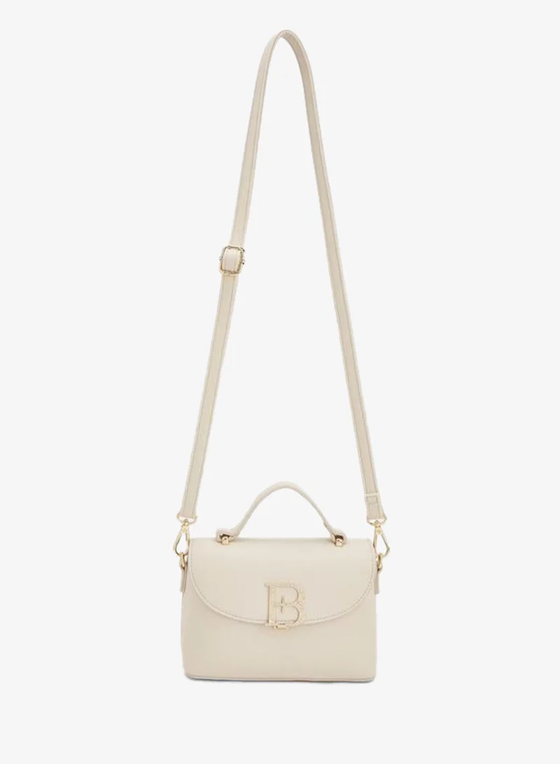 Flora Bella By Shoexpress CREAM Solid Satchel Bag With Detachable Strap And Flap Closure for Women | Best Price UAE