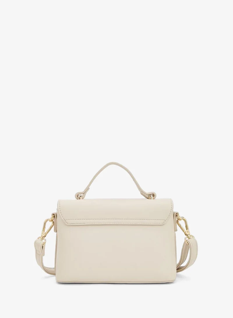 Flora Bella By Shoexpress CREAM Solid Satchel Bag With Detachable Strap And Flap Closure for Women | Best Price UAE