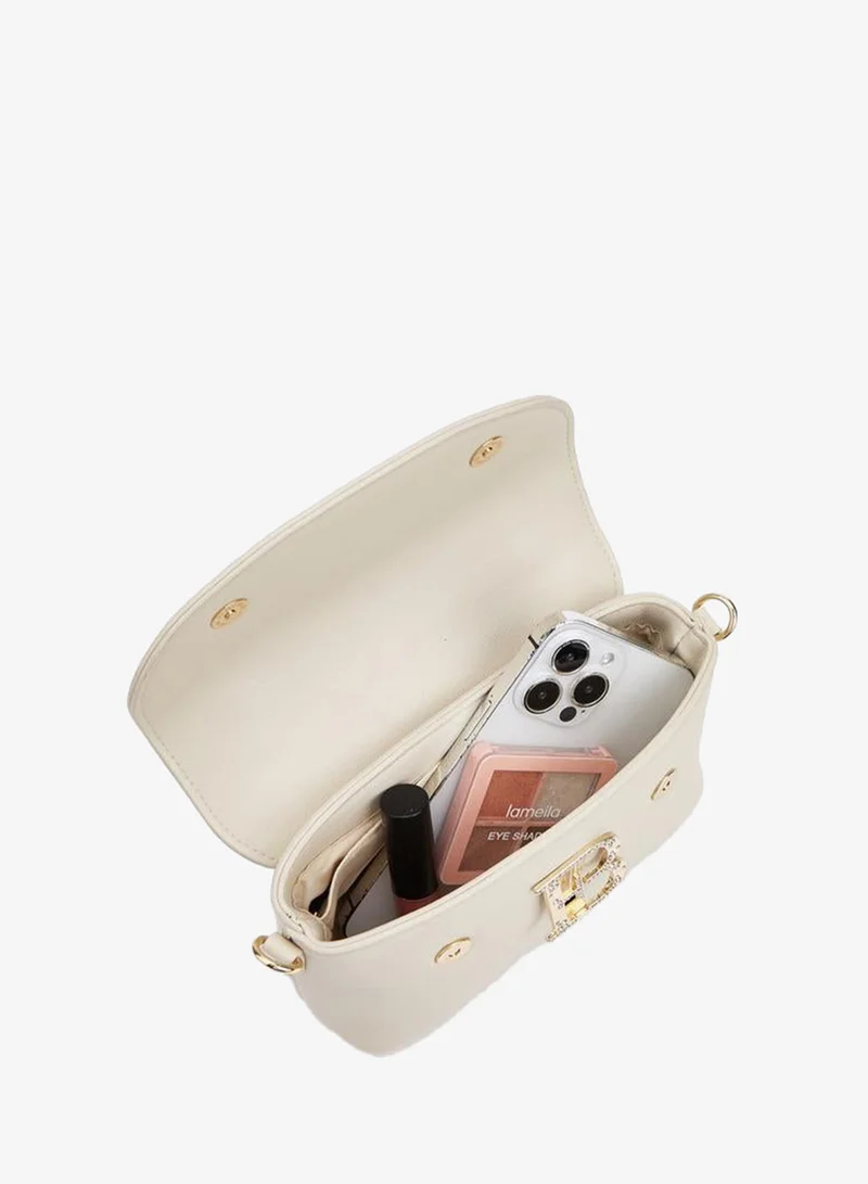 Flora Bella By Shoexpress CREAM Solid Satchel Bag With Detachable Strap And Flap Closure for Women | Best Price UAE