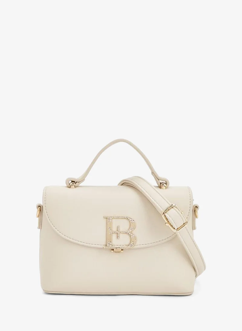 Solid Satchel Bag With Detachable Strap And Flap Closure