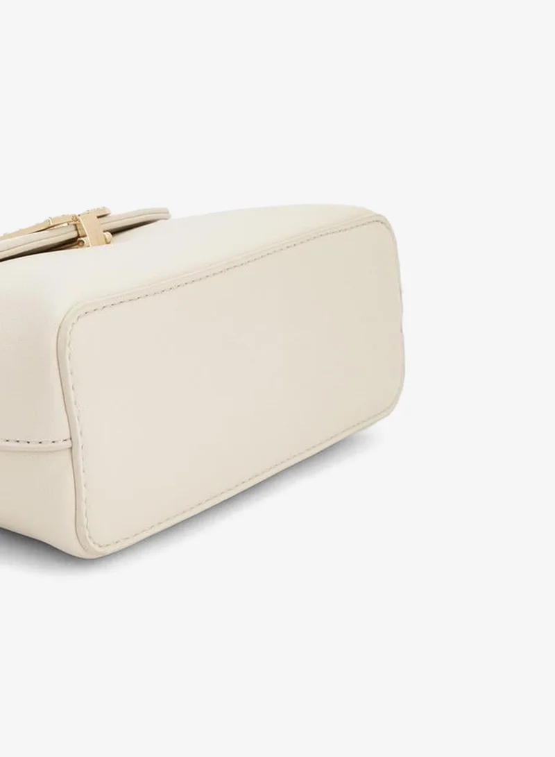 Flora Bella By Shoexpress CREAM Solid Satchel Bag With Detachable Strap And Flap Closure for Women | Best Price UAE