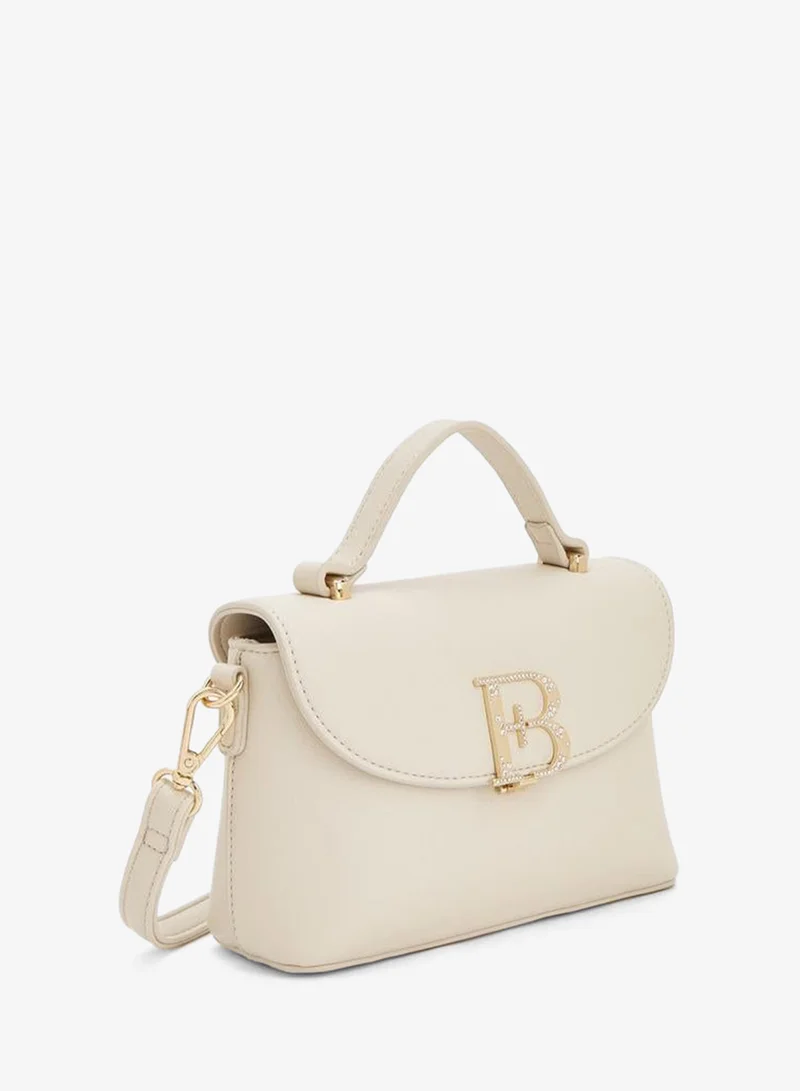 Flora Bella By Shoexpress CREAM Solid Satchel Bag With Detachable Strap And Flap Closure for Women | Best Price UAE
