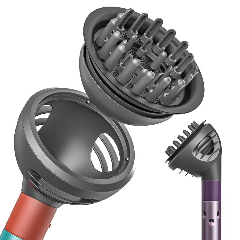 Dotspun Diffuser Attachment for Dyson Airwrap Styler HS01/HS05/HS08 - Dual Mode (Diffuse & Dome), Curly Hair Nozzle for Frizz-Free Volume & Defined Curl | Heat-Resistant Nylon Fiber Dryer Attachments (Grey) - Image 1