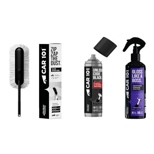 CAR101 Ultimate Shine Shield & Dusting Combo | Zip Zap Duster & 300ml Graphene Coating and 250ml Tyre & Trim | Car Cleaner for Scratch-Free Cleaning | Protectant for Plastic, Vinyl, Rubber - Image 1