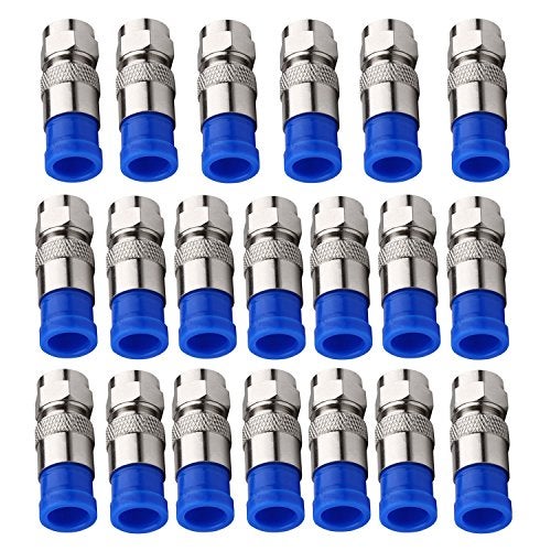 ESUMIC® RG6 F Type Connector Coax Coaxial Compression Fitting, Coax Adapter Pack of 20 (Blue) - Image 1