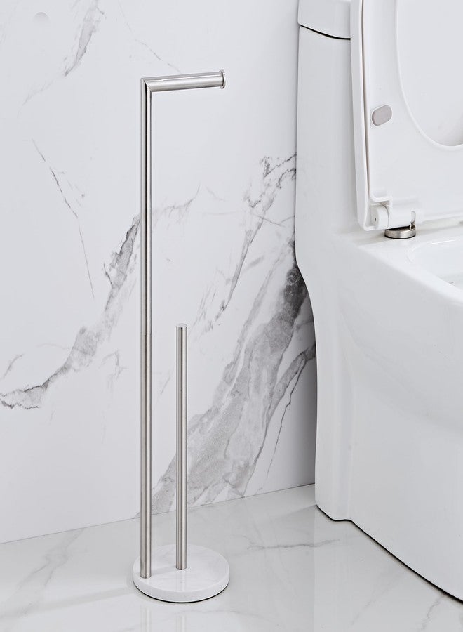KUUBTH Marble Toilet Paper Holder Stand - Brushed Gold, Freestanding with Storage, Floor Stand, Gold Toilet Roll Holder, Standing Paper Towel Holder - Image 4