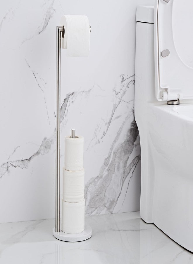 KUUBTH Marble Toilet Paper Holder Stand - Brushed Gold, Freestanding with Storage, Floor Stand, Gold Toilet Roll Holder, Standing Paper Towel Holder - Image 3