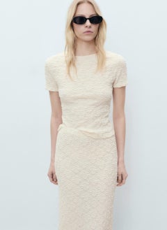 MANGO Textured Crew Neck T-Shirt  - Image 1