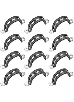 Generic 12 Pcs 45mm Rubber Pipe Strap 304 stainless steel Rubber Cushioned Cable Clamp, 2 hole u-tube strap clamp for Tube, Pipe or Wire Cord Installation  - Image 1