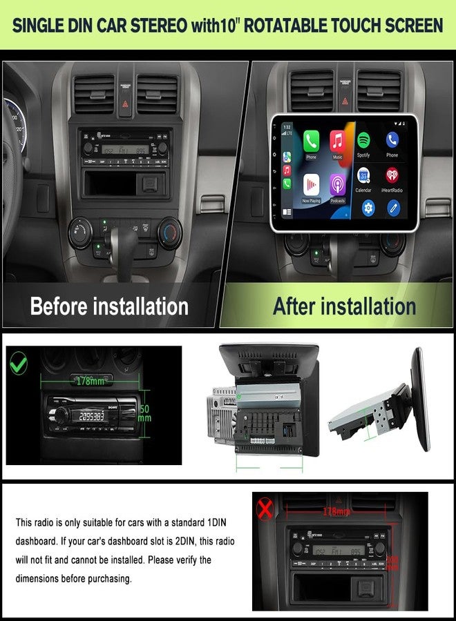 Pyniro Single Din Car Radio Upgrade, 2G+32G Android 13 Radio Stereo Replacement 10 Inch Touchscreen Rotating Head Unit with CarPlay Android Auto with Bluetooth/GPS/FM/AM/BackCamera - Image 2