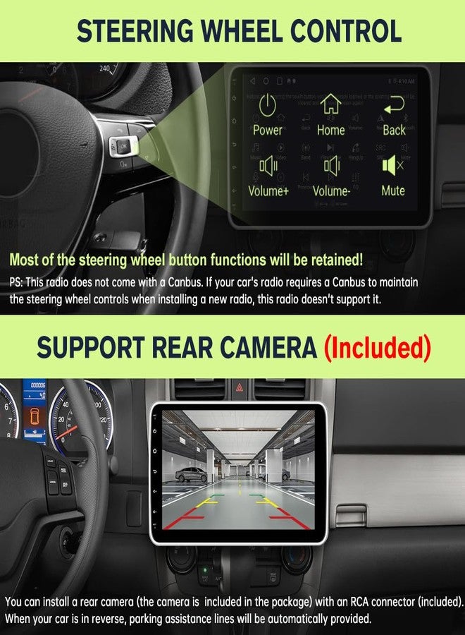 Pyniro Single Din Car Radio Upgrade, 2G+32G Android 13 Radio Stereo Replacement 10 Inch Touchscreen Rotating Head Unit with CarPlay Android Auto with Bluetooth/GPS/FM/AM/BackCamera - Image 4