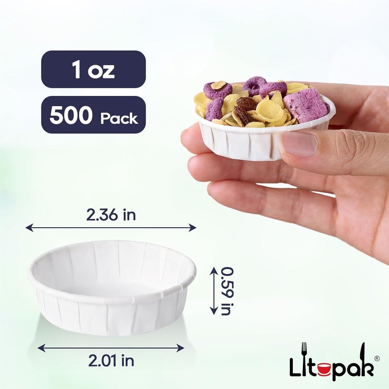 500 عبوة من أكواب سوفليه ورقية قابلة للتصرف 1 أونصة، كوب عينة ورقي لتذوق الحبوب، الحلويات الغذائية، والتوابل - Image 2