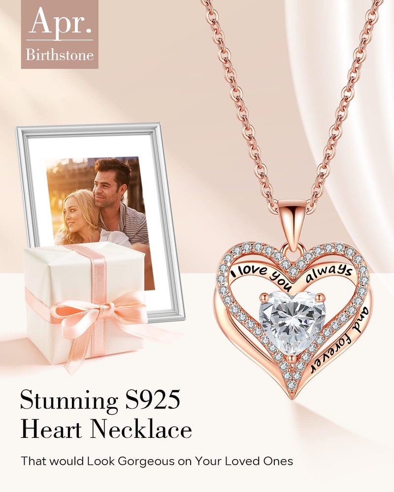 Gifon S925 Sterling Silver Necklace for Women, Jewelry for Wife Girlfriend Anniversary, Mother Gifts Necklaces, Daughter Heart Love Jewel, Gift for Her Birthday, Apr - Image 3