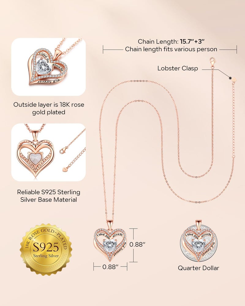 Gifon S925 Sterling Silver Necklace for Women, Jewelry for Wife Girlfriend Anniversary, Mother Gifts Necklaces, Daughter Heart Love Jewel, Gift for Her Birthday, Apr - Image 4