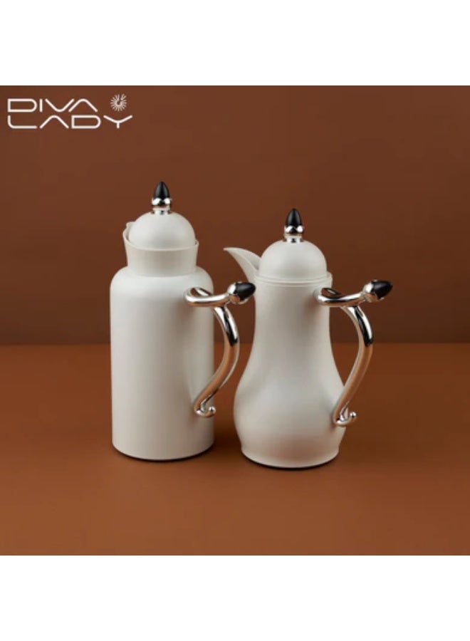 DIVA LADY ✨ Diva Lady Luxury Thermos Set – White Stainless Steel with Silver Handles and Elegant Black Accents - Image 1