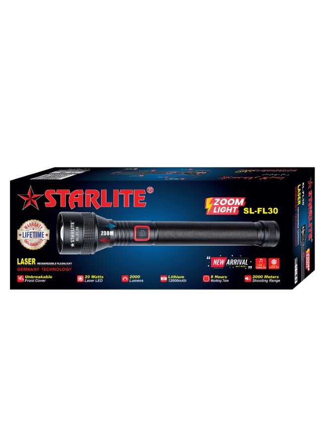 STARLIFE Starlite SL-FL30 Rechargeable Zoom Flashlight, 20W Laser LED, 2000 Lumens - Image 2