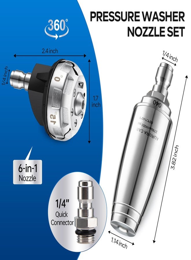 AURORA CAR Pressure Washer Nozzle, 4000 PSI Rotating Turbo Nozzle for Pressure Washer and 6-in-1 Quick Changeover Pressure Washer Nozzle, Power Washer Tips with 1/4 inch Quick Connect, 4.0 GPM 4.0 Orifice - Image 2
