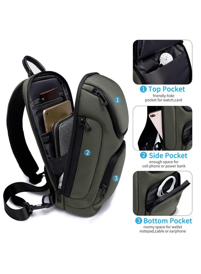 BANGE Sling Bag for Men,Shoulder bags Crossbody Sling Backpack for Men and Women, Green, Durable - Image 3