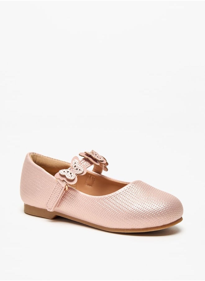 JUNIORS Girls Butterfly Accent Ballerina Shoes with Hook and Loop Closure  - Image 1