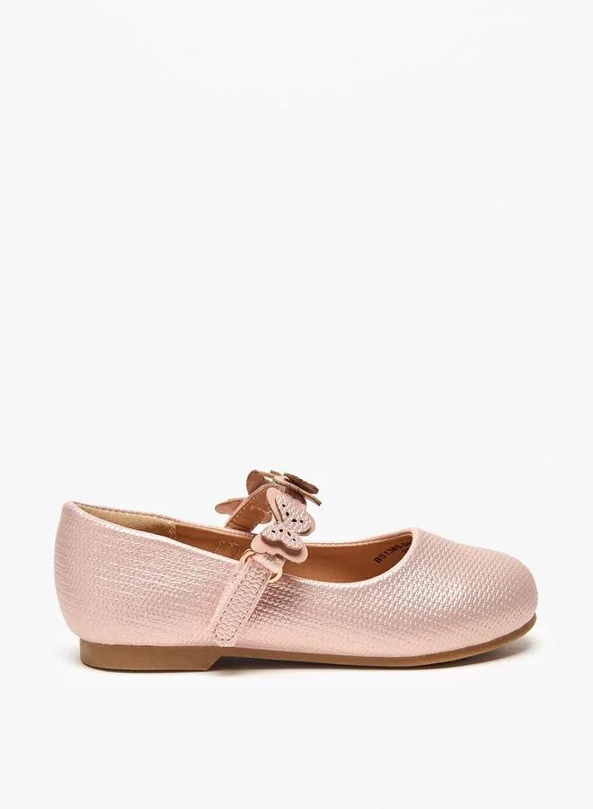 جونيورز Girls Butterfly Accent Ballerina Shoes with Hook and Loop Closure