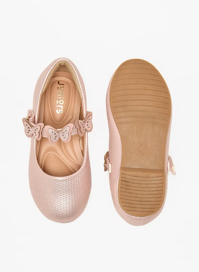 جونيورز Girls Butterfly Accent Ballerina Shoes with Hook and Loop Closure