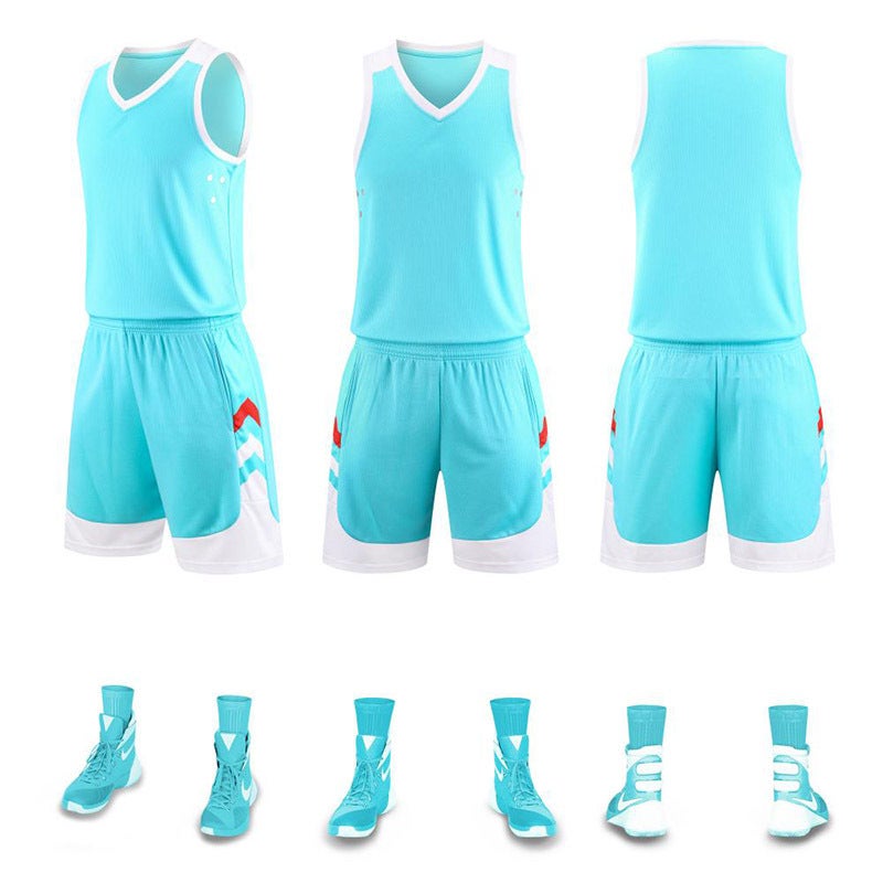 Generic Wholesale New Basketball Uniform Suit Mens Group Purchase Primary and Secondary School Student Sports Jersey Quick-Drying Training Camp Basketball Jersey Sea ​​blue 886