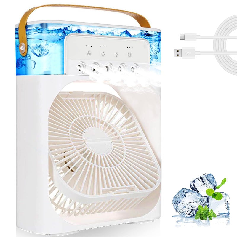 Pomefar Portable Air Conditioner Cooling Fan, USB Desk Fan 3 Wind Speed 7 Colors LED Light 680ml Water Tank, Mini Evaporative Air Conditioner Fan for Room Office, Personal Air Cooler - Image 1