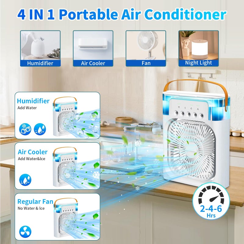 Pomefar Portable Air Conditioner Cooling Fan, USB Desk Fan 3 Wind Speed 7 Colors LED Light 680ml Water Tank, Mini Evaporative Air Conditioner Fan for Room Office, Personal Air Cooler - Image 5