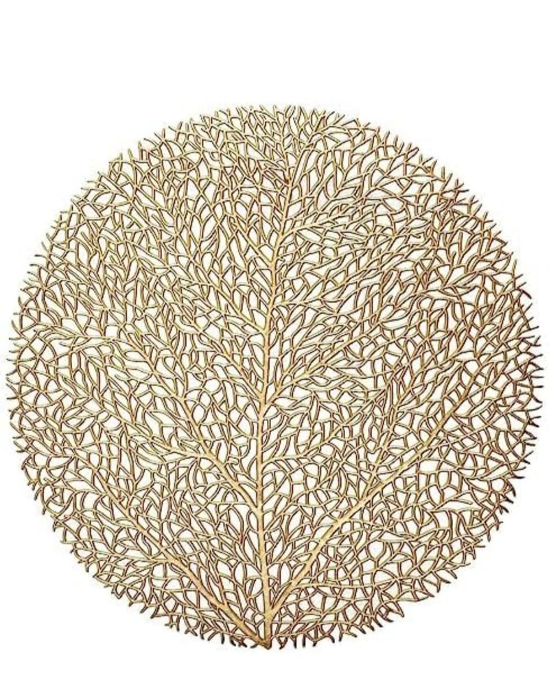 Kritvi Placemat Place Mat Table Mat Round Shape Place Mats Dressing Table MATS Table mat RoundRound PVC Table matsCutworkBed Side Table mats Pack of 2 Big Leaf Gold - Image 2