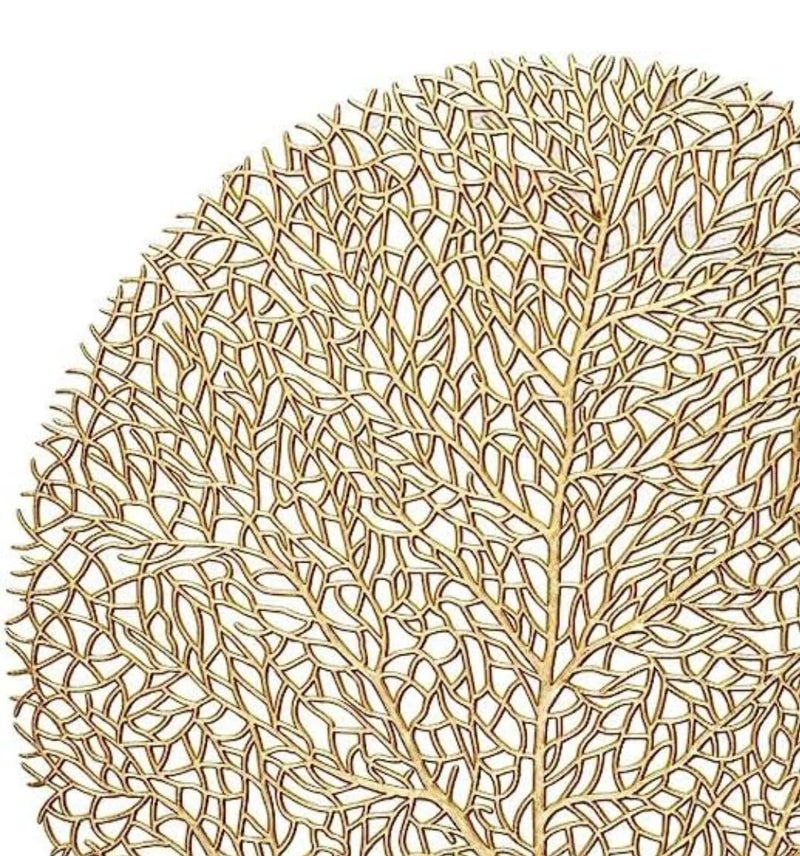 Kritvi Placemat Place Mat Table Mat Round Shape Place Mats Dressing Table MATS Table mat RoundRound PVC Table matsCutworkBed Side Table mats Pack of 2 Big Leaf Gold - Image 4