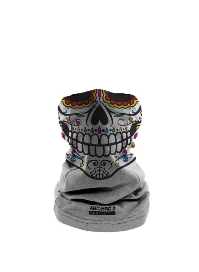 Benchmark FR Flame Resistant Face Mask Neck Gaiter - CAT2 - Made in the USA (Dia De Los Muertos - Grey) - Image 1