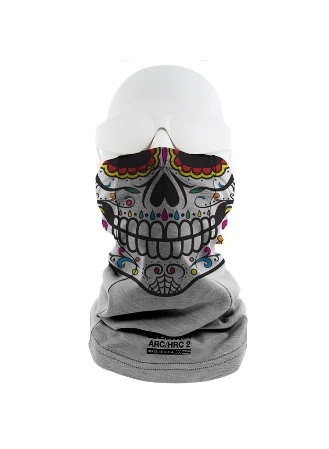 Benchmark FR Flame Resistant Face Mask Neck Gaiter - CAT2 - Made in the USA (Dia De Los Muertos - Grey) - Image 2