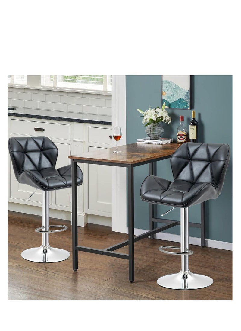 Bar Stool Set of 2, Chrome Base, PU Leatherette Upholstered High Back Bar Stool, Height Adjustable Swivel Bar Stool, Counter Height Modern Bar Stool for Home Kitchen Island, Black