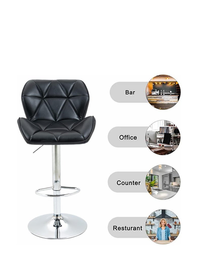 Bar Stool Set of 2, Chrome Base, PU Leatherette Upholstered High Back Bar Stool, Height Adjustable Swivel Bar Stool, Counter Height Modern Bar Stool for Home Kitchen Island, Black