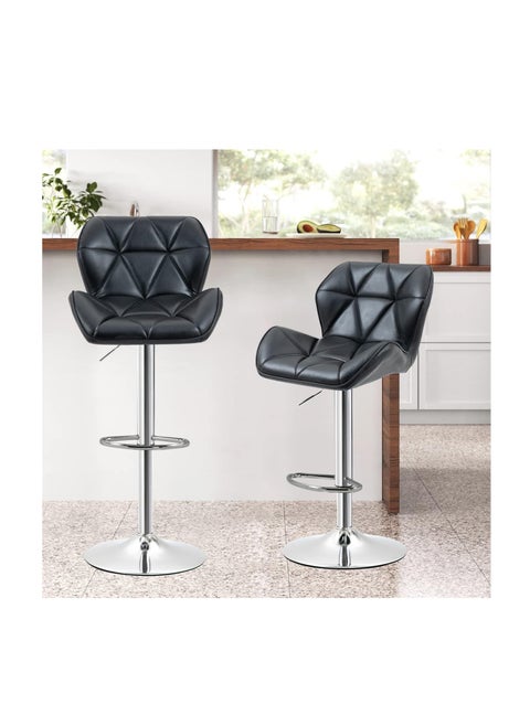 Bar Stool Set of 2, Chrome Base, PU Leatherette Upholstered High Back Bar Stool, Height Adjustable Swivel Bar Stool, Counter Height Modern Bar Stool for Home Kitchen Island, Black