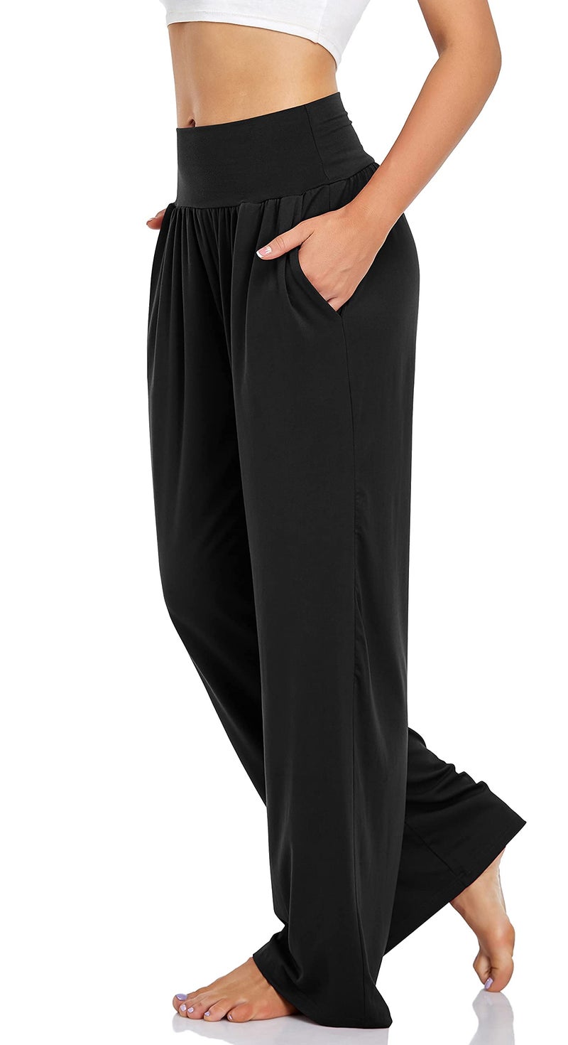 UEU Women's Buttery Soft High Waist Yoga Pants Casual Loose Fit Sweatpants Comfy Lounge Wide Leg Athletic Sweat Pants with Pockets(Black,S) - Image 2