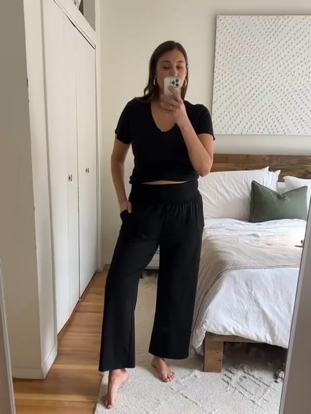 UEU Women's Buttery Soft High Waist Yoga Pants Casual Loose Fit Sweatpants Comfy Lounge Wide Leg Athletic Sweat Pants with Pockets(Black,S) - Image 5